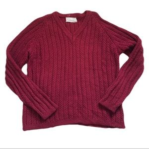 Vintage Broadway Sweater Large Maroon Cable Knit Retro Unisex Sweatshirt V Neck